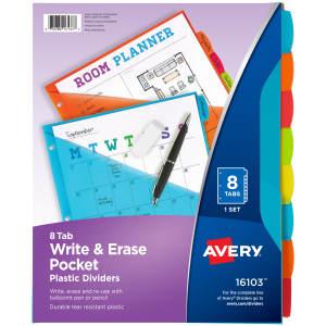 Write & Erase Dividers with Pockets, 8-Tab