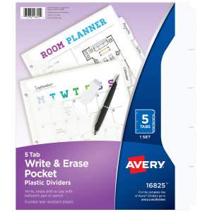 Write & Erase Dividers with Slash Pockets, 5-Tab