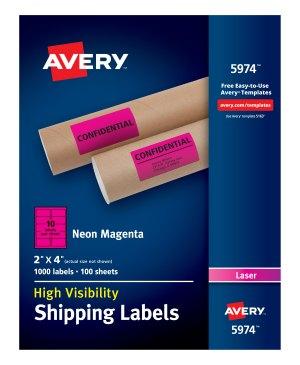 Neon Pink Shipping Labels, Sure Feed, 2" x 4"