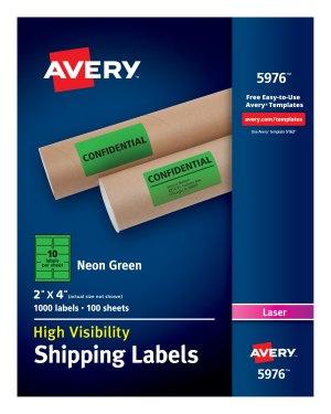 Neon Green Shipping Labels, Sure Feed, 2"x4"