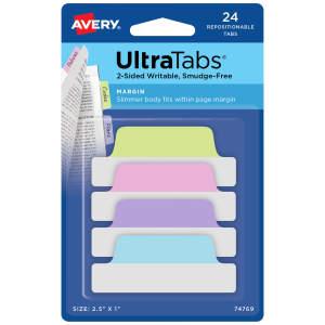 Ultra Tabs®, Pastel, 24 Margin Tabs, 2.5" x 1"