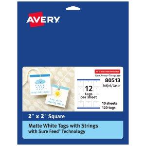 Square Tags with Strings, 2" x 2", White