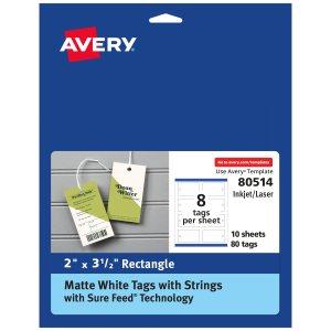 Rectangle Tags with Strings, 2" x 3-1/2", White