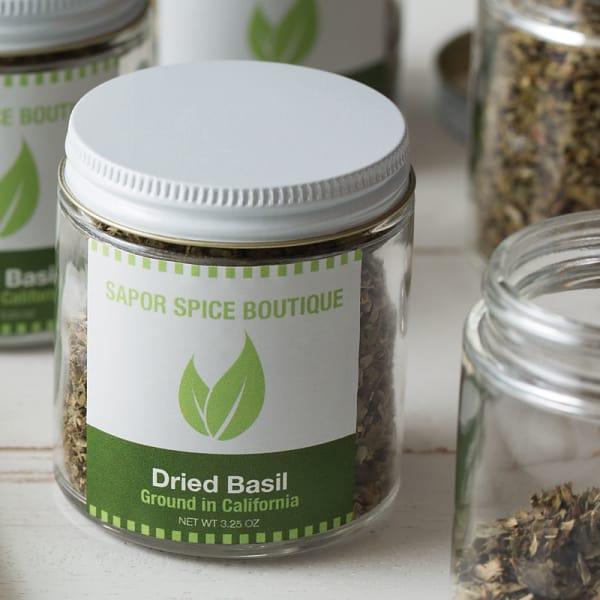 14 Glass Spice Jars w/2 Types of Preprinted Spice Labels